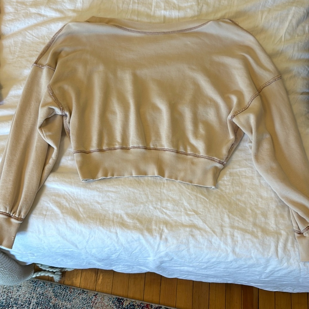 Free people balloon sleeve open back crop sweatshirt